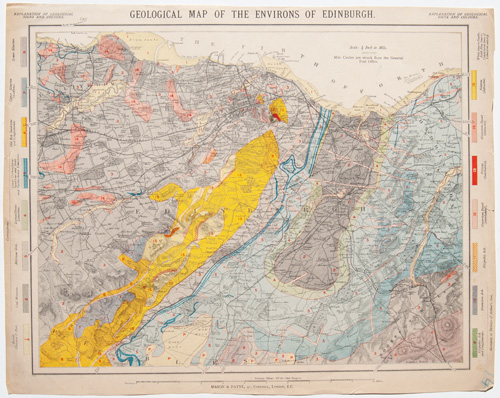 old geological map of edinburgh scotland 1884-1887